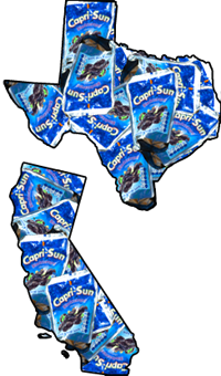 Enough Capri-Sun wrappers were discarded last year to cover California and Texas.